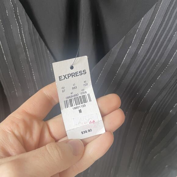 NWT EXPRESS Tank Top Womens Size Medium Black Sheer Stripes Knot Tie - Picture 3 of 7